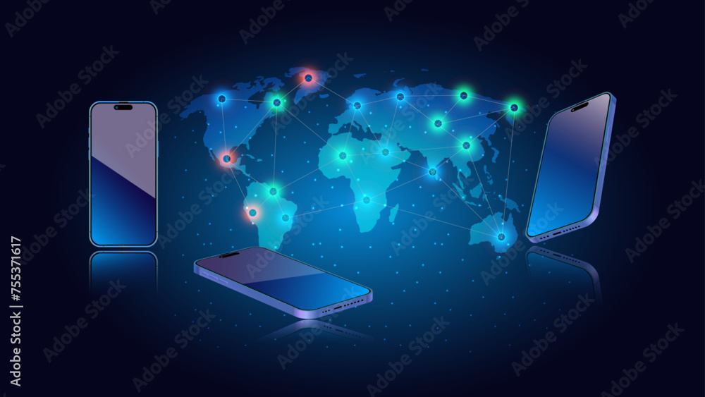 Poster smartphone_network_banner_11mar2024a mobile smartphone with a global network connection of business,