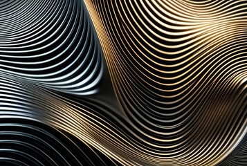 Metallic wavy liquid background. Abstract 3d render illustration.