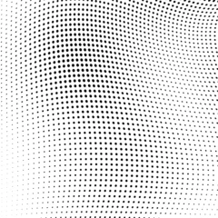 Poster Abstract halftone wave dotted background. Futuristic twisted grunge pattern, dot, circles. Vector modern optical pop art texture for posters, business cards, cover, labels mock-up, stickers layout © VYACHESLAV KRAVTSOV