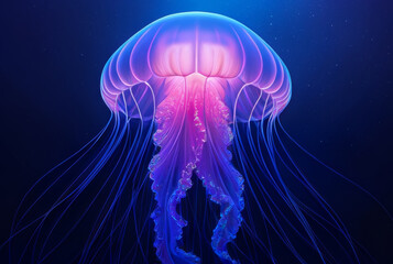 Blue and pink jellyfish on a dark background. 3d rendering