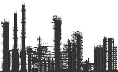 Obraz premium Oil refinery. Outline drawing. Vector illustration. Sketch for creativity.