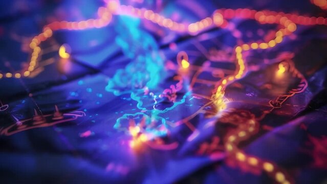 A closeup of a treasure map showing a marked destination and a path filled with obstacles and challenges adding excitement and unpredictability to the game.