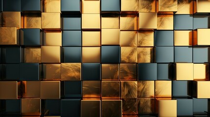 Black and gold cubes. background, 3d rendering. - obrazy, fototapety, plakaty