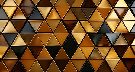 3d rendering of abstract metallic background with golden and black triangle shapes