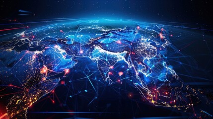 Glowing digital heartbeat of a connected world spanning continents! - obrazy, fototapety, plakaty