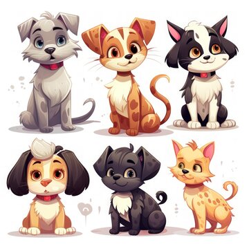 Collection of dog illustrations on a white background.