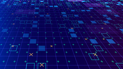 Virtual Technology Futuristic User Interface HUD Grid. Spaceship FUI GUI Backdrop Design. Science Fiction Theme Design, Artificial Intelligence. Hi-Tech Bg. Vector Illustration.