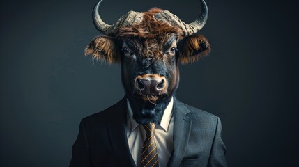 Boardroom meets barnyard: A suave buffalo in business attire! - obrazy, fototapety, plakaty