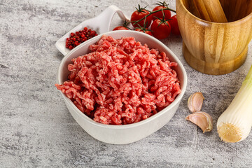 Minced beef meat in the bowl