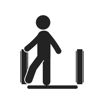 Isolated pictogram sign of pinch leg on escalator, for keep away feet safety sign