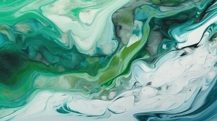 Abstract background of acrylic paint in green, white and black colors. Marble illustration