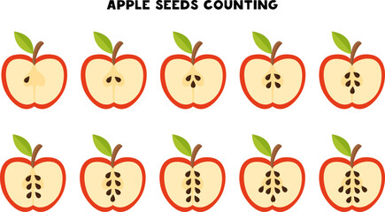 Counting apple seeds. Math game for kids.