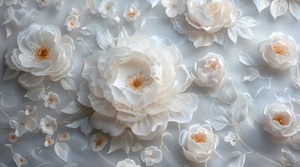 white piece of fabric has beautiful white flowers poster background
