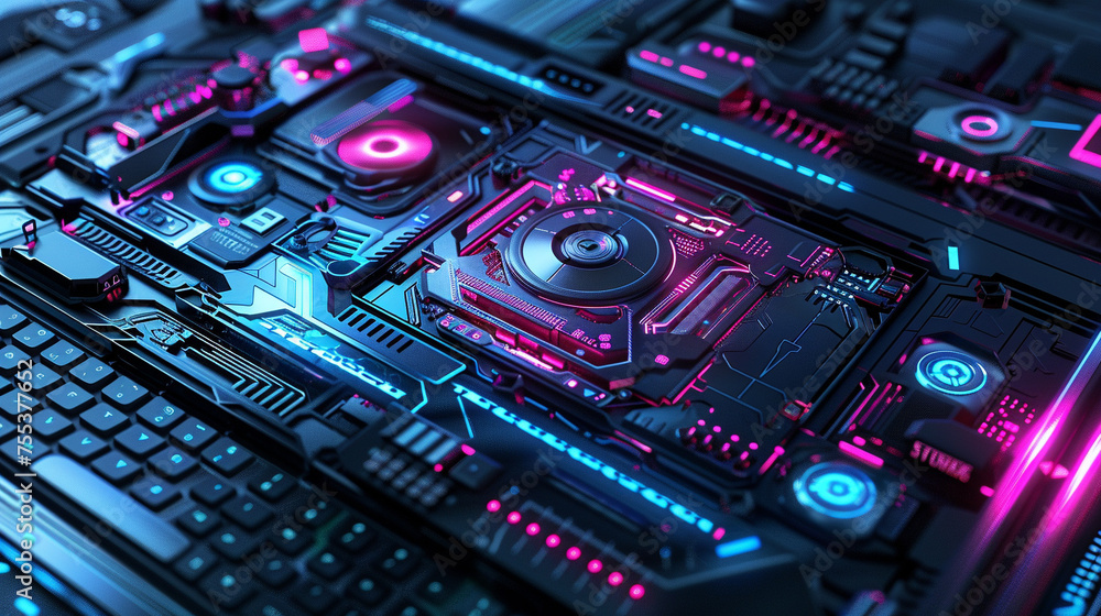Fototapete create a digital artwork of a laptop featuring intricate lock and security elements