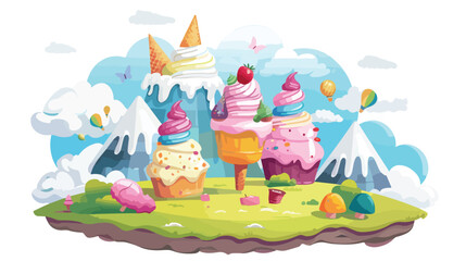 Fantasy colorful sweet magical landscape of ice cream