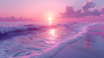 Poster Serene beach sunrise with vibrant skies © visual artstock