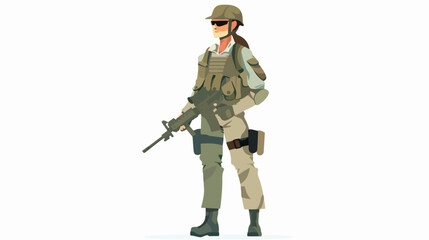 Female soldier flat vector isolated on white background