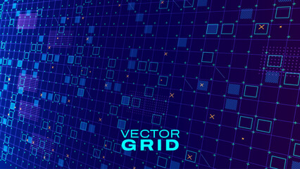 Virtual Technology Futuristic User Interface HUD Grid. Spaceship FUI GUI Backdrop Design. Science Fiction Theme Design, Artificial Intelligence. Hi-Tech Bg. Vector Illustration. © ec0de