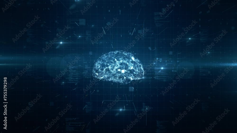 Poster abstract digital brain floating in a futuristic cybernetic network, symbolizing artificial intellige