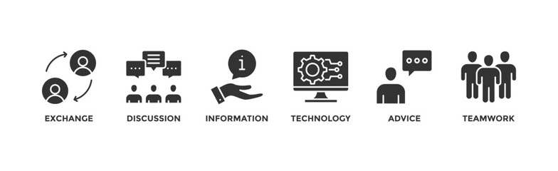 Communication banner web icon vector illustration concept with icon of exchange, discussion, information, technology, advice, and teamwork	