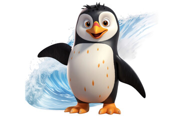 Beautiful Penguin With White And Black Hair 3D Isolated on Transparent Background PNG.