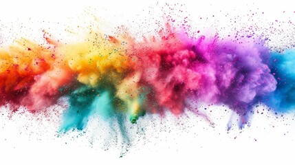 A close-up, hyper-realistic image of multicolored Holi powder paint mid-explosion, with particles vividly suspended in the air, AI Generative