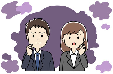 落ち込むスーツ姿の男女のイラスト　モヤモヤ
