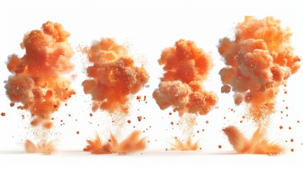 Explosive effects collection, realistic fire and boom, vividly isolated on white background, impactful visual design AI Generative