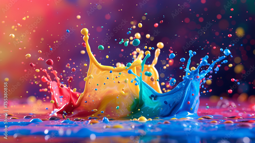 Poster hyper-realistic 8k desktop wallpaper featuring a vibrant paint splash the first theme captures a rai