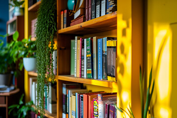 colorful books in a library