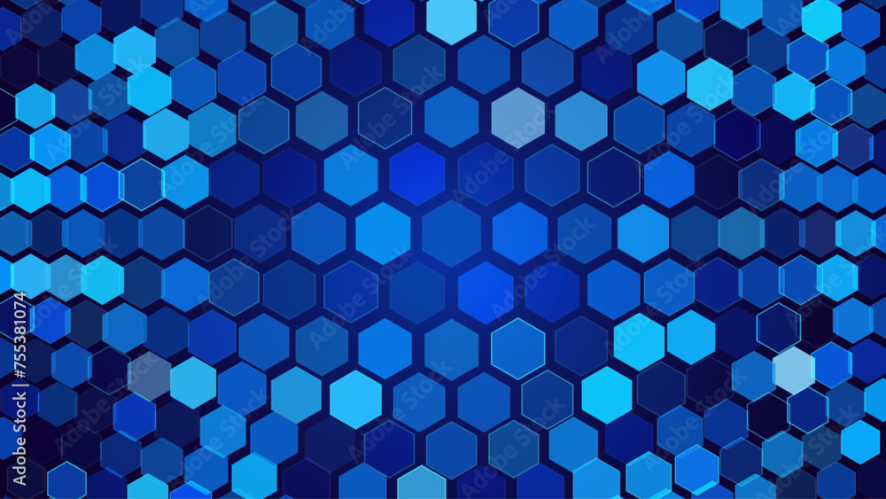 Poster Dark Hexagon Abstract Technology or Science Background. Hi Tech Hexagon Grid. Vector Illustration.