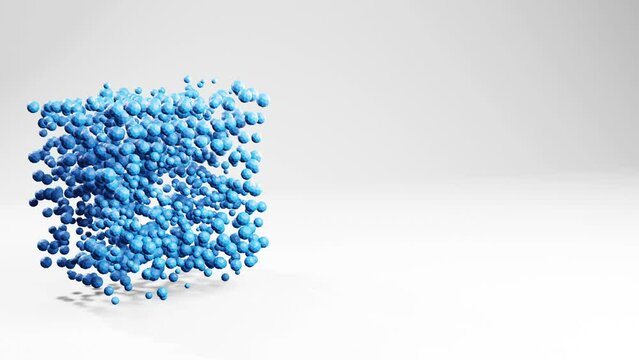 Cube made of spheres 3d render motion graphics animation. Technology or business concept background