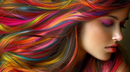 Woman with striking colorful wig, bold and beautiful, fashion statement, high-resolution, vivid colors, ambient lighting AI Generative