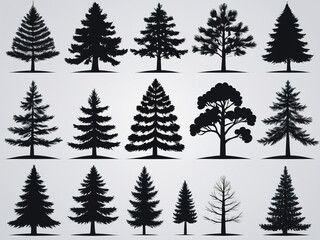 Obraz premium Set of silhouettes of coniferous trees. Vector illustration.