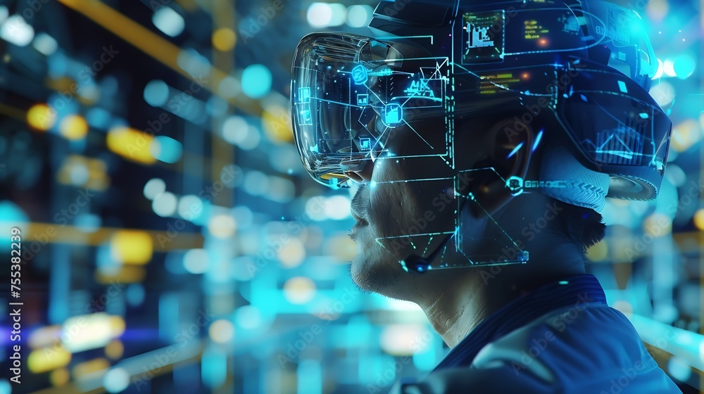 Aufkleber Generative AI : engineer use augmented mixed virtual. iot smart technology futuristic in industry