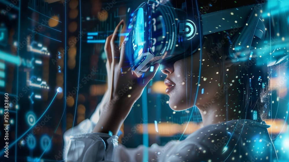 Poster generative ai : engineer use augmented mixed virtual. iot smart technology futuristic in industry