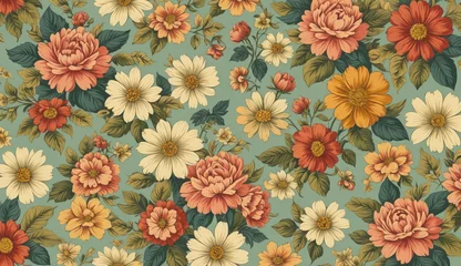 Foto op Canvas A floral patterned background with a variety of flowers including daisies © Davis Joel