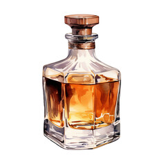Whiskey decanter bottle watercolor clipart illustration on transparent background