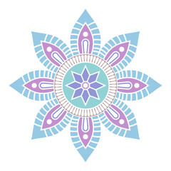 Mandala. Decorative round ornament. Isolated on white background. Arabic, Indian, ottoman motifs. Simple geometric mandala logo. Sign, emblem, element. Pastel color mandala. Vector color illustration.