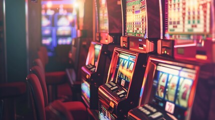 Generative AI : Casino Slot Machines. Las Vegas Strip Digital Slot Machine Closeup. - obrazy, fototapety, plakaty