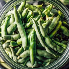 Close up of green fresh french beans