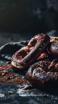 Foto de un fondo limpio para un post sobre un pretzel en una farm table con espacio para texto