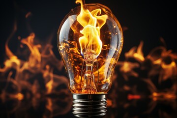 Dramatic glowing lightbulb highlighting birth of brilliant idea or enlightenment - obrazy, fototapety, plakaty