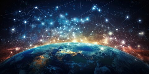 global world network and telecomunication on network of iot, blockchain with data exchanges over the world Concept of communication network technology Elements of this image furnished