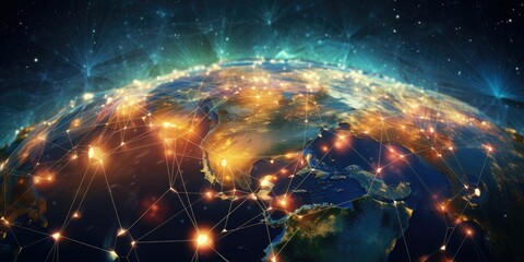 global world network and telecomunication on network of iot, blockchain with data exchanges over the world Concept of communication network technology Elements of this image furnished