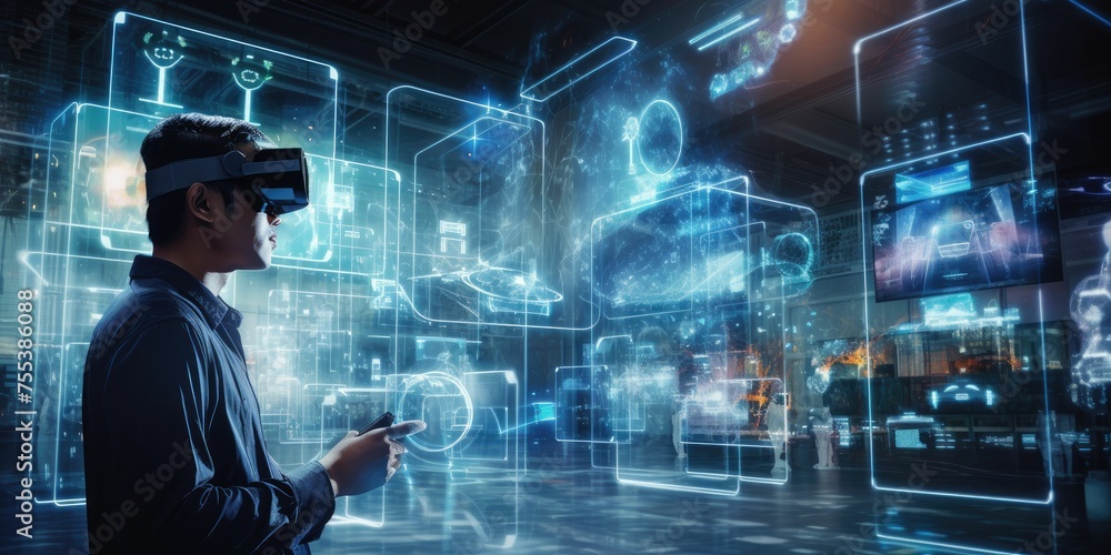 Poster new normal futuristic technology in smart automation industrial concept using artificial intelligenc