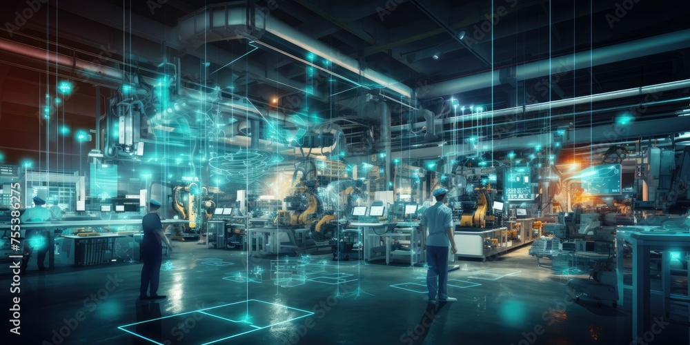 Poster new normal futuristic technology in smart automation industrial concept using artificial intelligenc
