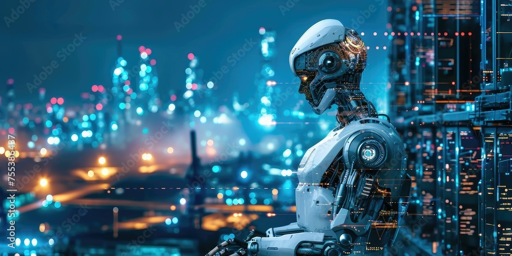 Poster new normal futuristic technology in smart automation industrial concept using artificial intelligenc