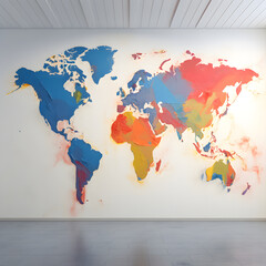 world map on a wall,
