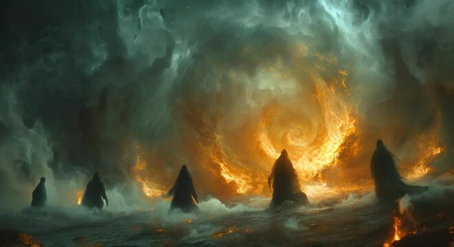 Witch's familiar spirits in a mystical summoning circle
